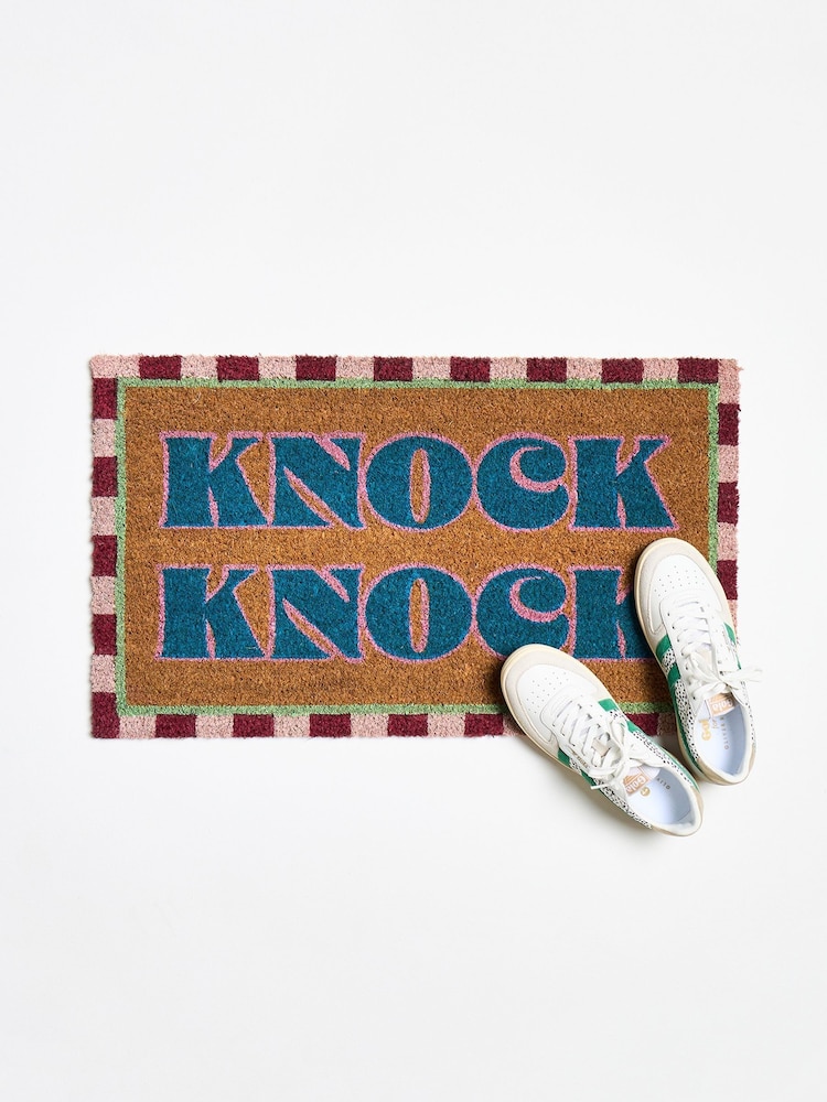 Oliver Bonas Multi Stripe Border Knock Knock Doormat - Image 1 of 4