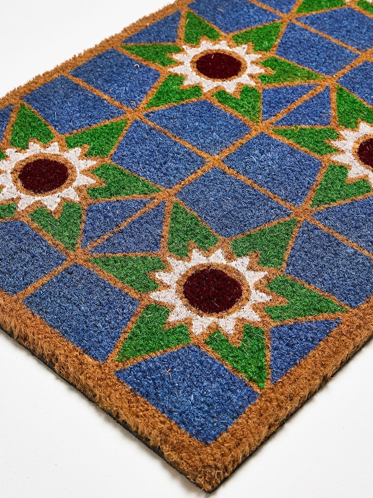 Oliver Bonas Multi Blue Star Tile Rectangular Doormat - Image 2 of 4