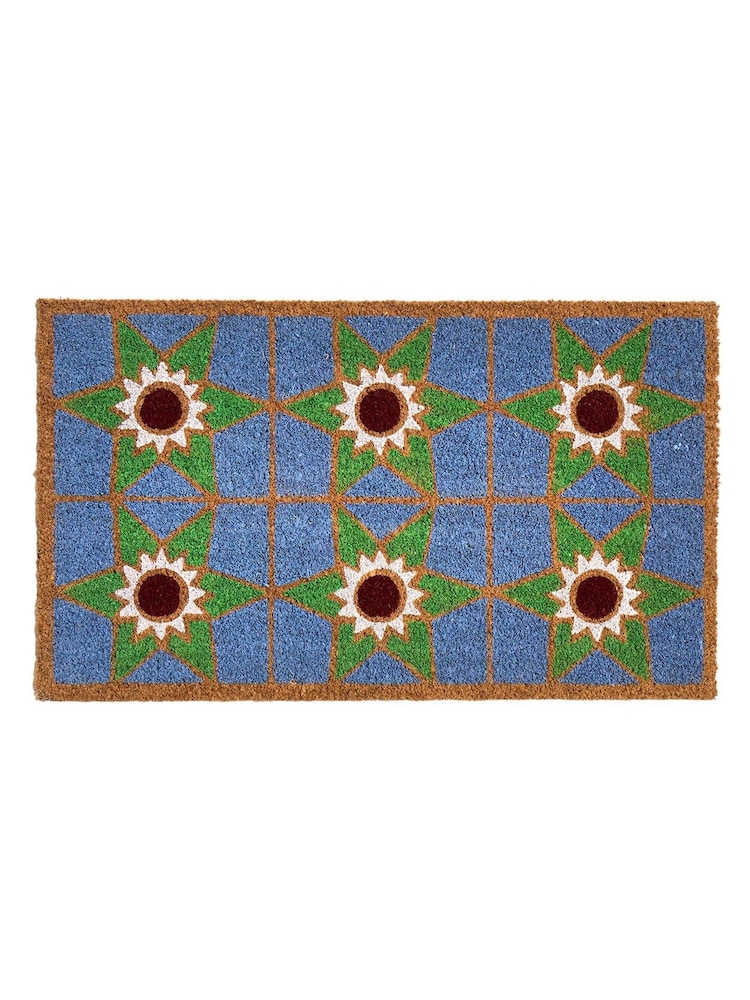 Oliver Bonas Multi Blue Star Tile Rectangular Doormat - Image 4 of 4