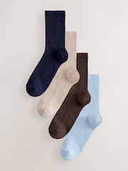 Marrón chocolate/Azul - Pack de 4 calcetines tobilleros de canalé - Imagen 1 de 7