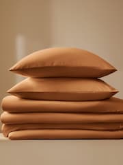 Orange Hazel Cotton Rich Plain Duvet Cover and Pillowcase Set - Image 3 of 6