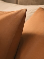 Orange Hazel Cotton Rich Plain Duvet Cover and Pillowcase Set - Image 4 of 6