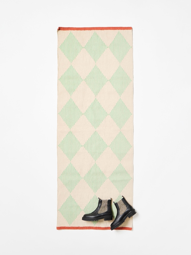 Oliver Bonas Multi Stripe Diamond Woven Runner Rug - Image 1 of 4