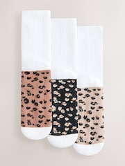 White Cushion Sole Animal Print Footbed Ankle Sports Socks 3 Pack - Image 1 of 6