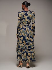 Jolie Moi Yellow Long Sleeve Ruffle Hem Mesh Maxi Dress - Image 2 of 6