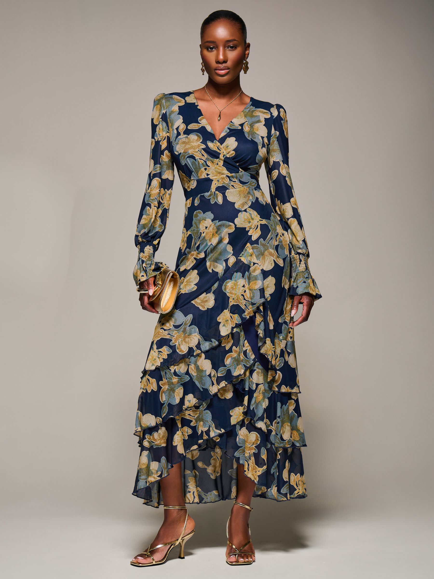 【美品】2022年 ＦＯＸＥＹ ＢＯＵＴＩＱＵＥ ドレス ジャスミンノワール Buy Jolie Moi Yellow Long Sleeve Ruffle Hem Mesh Maxi Dress from