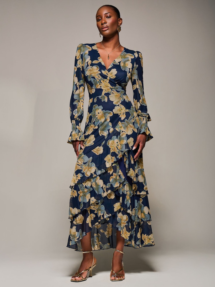 Navy Blue Little Mistress Long Sleeve Maxi Dress Buy Jolie Moi Yellow Long  Sleeve Ruffle Hem Mesh Maxi Dress From The Next UK Online Shop