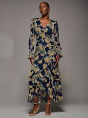 Jolie Moi Yellow Long Sleeve Ruffle Hem Mesh Maxi Dress - Image 6 of 6