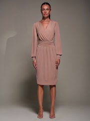Jolie Moi Pink Jersey Balloon Sleeve Midi Dress - Image 1 of 6