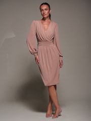 Jolie Moi Pink Jersey Balloon Sleeve Midi Dress - Image 4 of 6