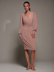 Jolie Moi Pink Jersey Balloon Sleeve Midi Dress - Image 5 of 6