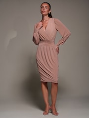 Jolie Moi Pink Jersey Balloon Sleeve Midi Dress - Image 6 of 6