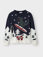 Name It Dinosaur Snowboard Christmas Knitted Jumper - Imagen 1 de 2