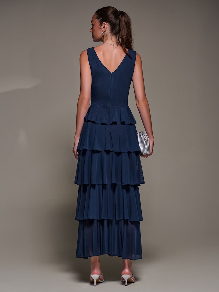 Jolie Moi Blue Tiered Mesh Maxi Dress - Image 2 of 6
