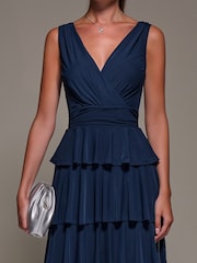 Jolie Moi Blue Tiered Mesh Maxi Dress - Image 3 of 6