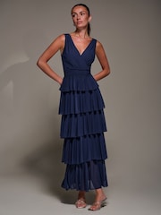 Jolie Moi Blue Tiered Mesh Maxi Dress - Image 5 of 6