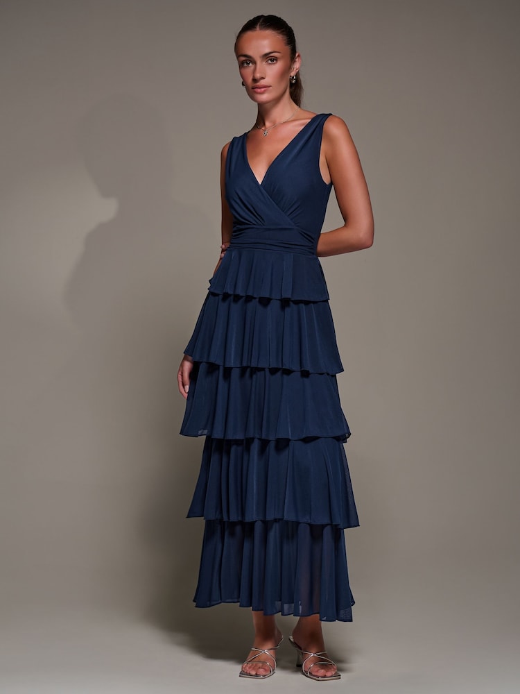 Jolie Moi Blue Tiered Mesh Maxi Dress - Image 6 of 6