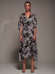 Jolie Moi Black Frill Trim Mesh Maxi Dress - Image 1 of 6