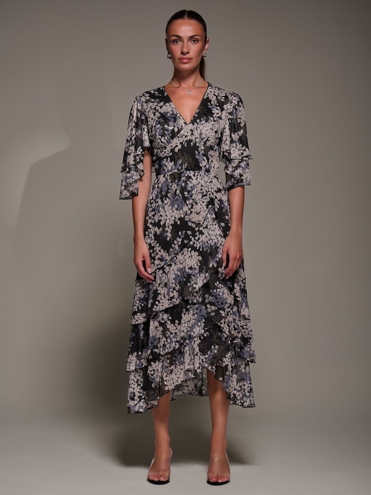 Jolie Moi Black Frill Trim Mesh Maxi Dress - Image 1 of 6