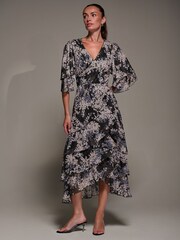 Jolie Moi Black Frill Trim Mesh Maxi Dress - Image 5 of 6