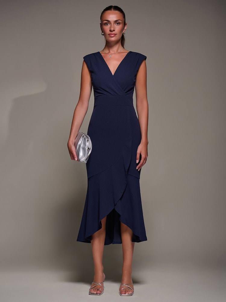 Jolie Moi Blue Ruffle Hem Midaxi Dress - Image 1 of 6 Jolie Moi Blue Ruffle Hem Midaxi Dress - Image 1 of 6
