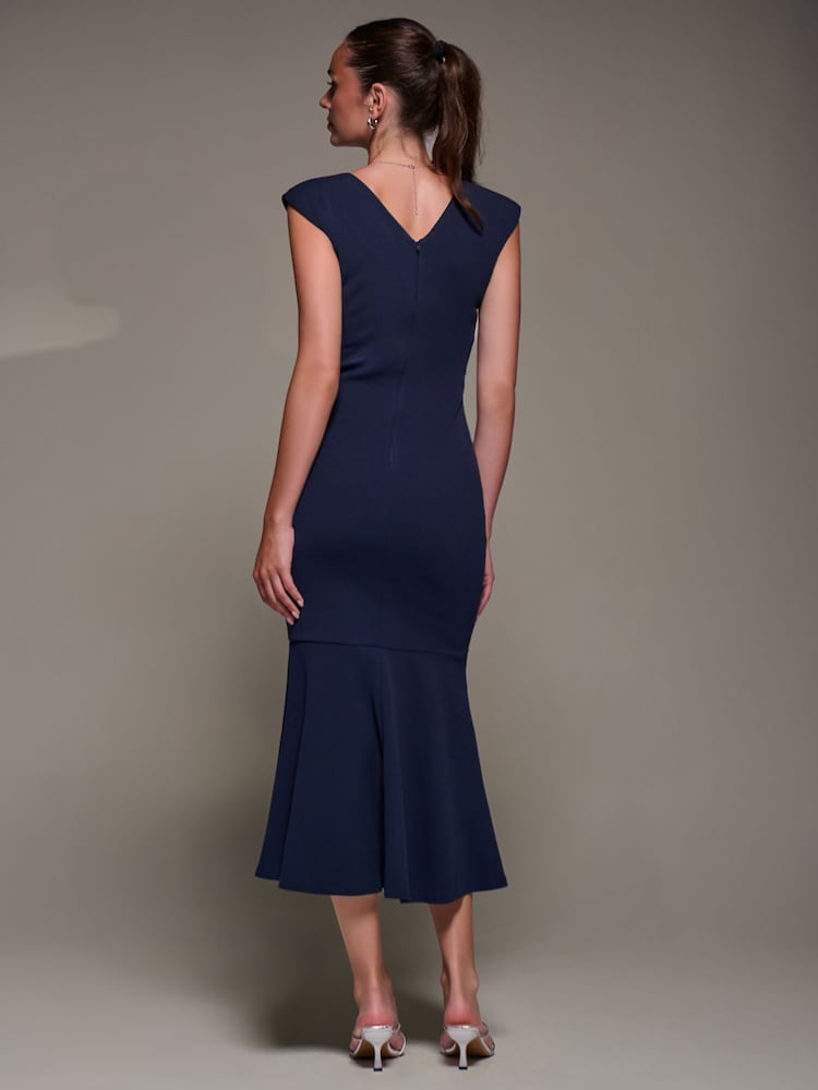 Jolie Moi Blue Ruffle Hem Midaxi Dress - Image 2 of 6 Jolie Moi Blue Ruffle Hem Midaxi Dress - Image 2 of 6