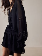 BHOEM Schwarzes Minikleid mit Rüschen und Schnürung - Bild 3 von 5