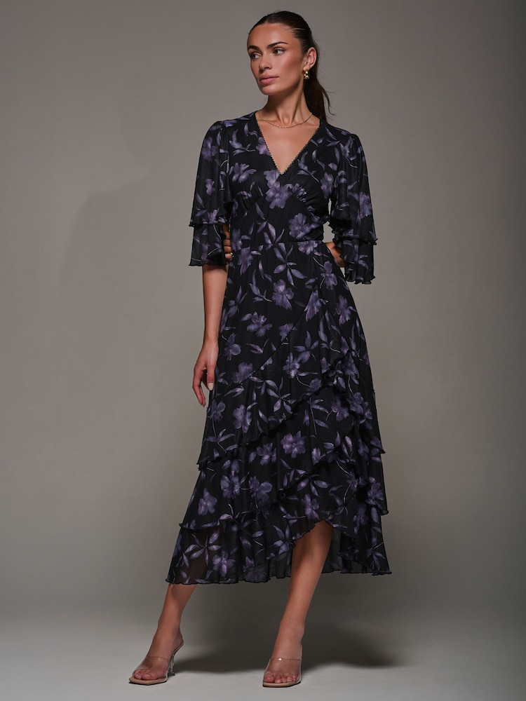 Jolie Moi Black Frill Trim Mesh Maxi Dress - Image 1 of 6