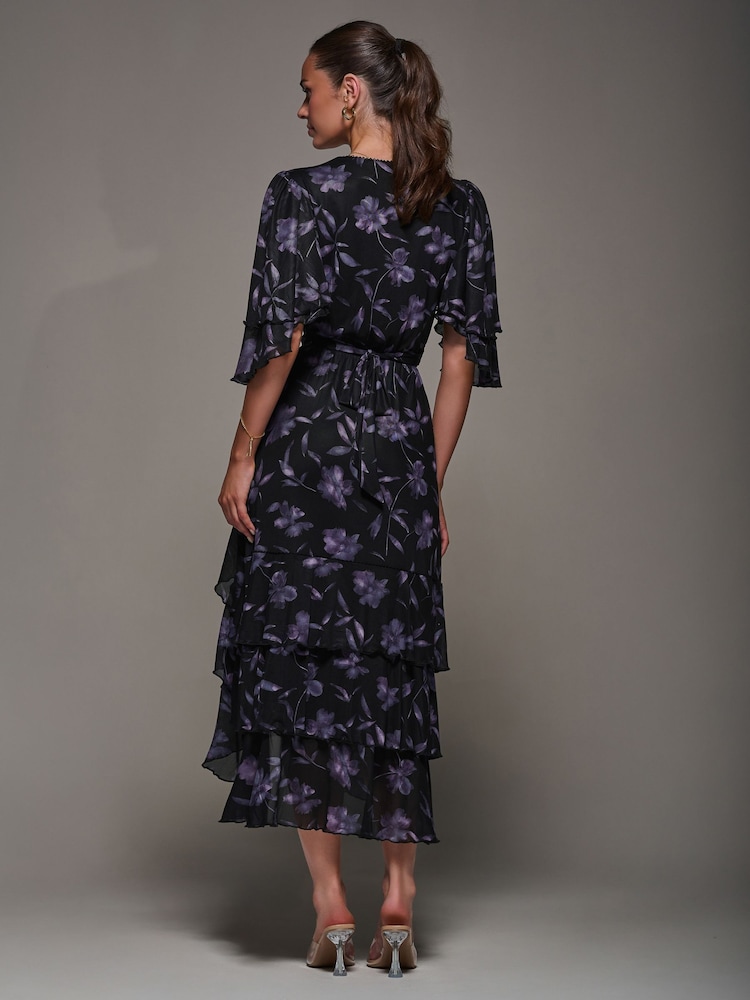 Jolie Moi Black Frill Trim Mesh Maxi Dress - Image 2 of 6