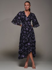 Jolie Moi Black Frill Trim Mesh Maxi Dress - Image 4 of 6