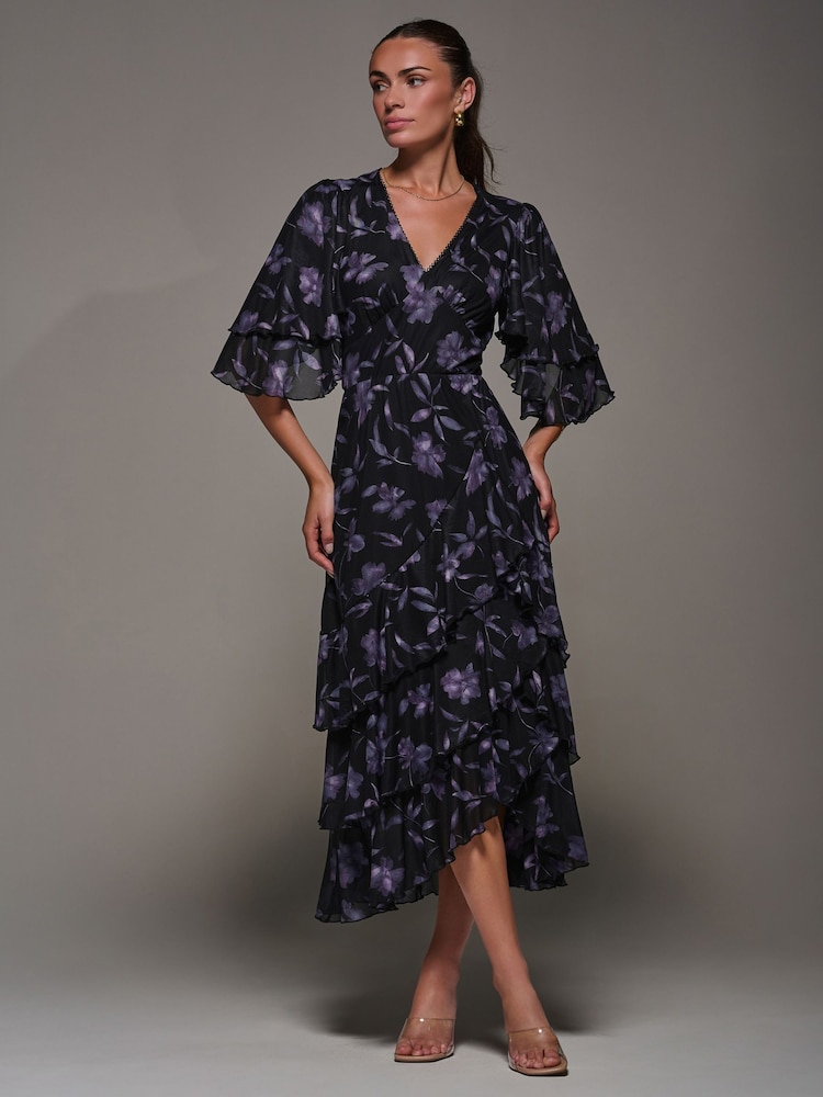 Jolie Moi Black Frill Trim Mesh Maxi Dress - Image 6 of 6