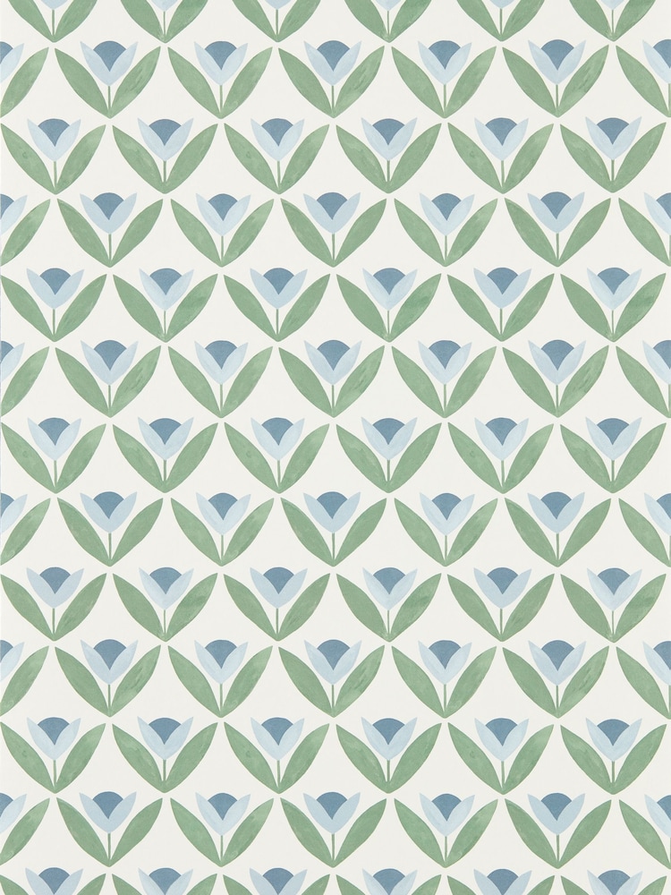 Scion Blue Tulip Trellis Oakham 10M Wallpaper - Image 2 of 2 Scion Blue Tulip Trellis Oakham 10M Wallpaper - Image 2 of 2