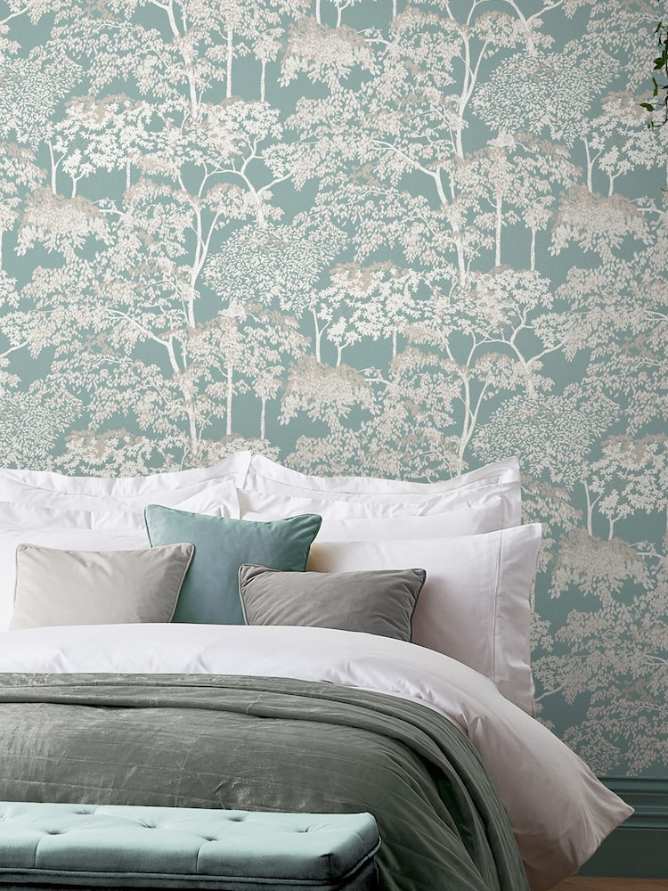 Graham & Brown Duck Egg Idyll Tree 10M Wallpaper - Image 1 of 3 Graham & Brown Duck Egg Idyll Tree 10M Wallpaper - Image 1 of 3