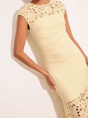 Lipsy Yellow Lace Hem Fit And Flare Midaxi Dress - Image 3 of 5