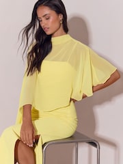 Mesh Aysmmetric Cape Maxi Dress - תמונה 3 מתוך 5