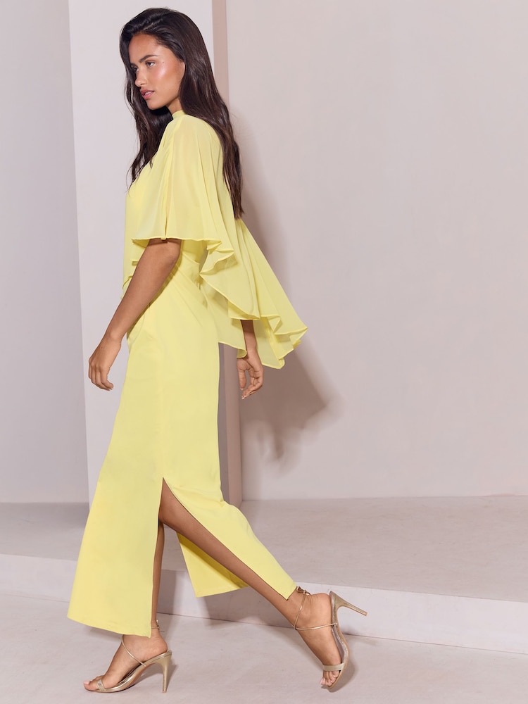 Mesh Aysmmetric Cape Maxi Dress - תמונה 5 מתוך 5
