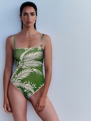 Mint Velvet Green Palm Tummy Control Bandeau Swimsuit - Image 1 of 6