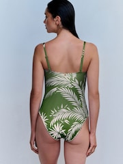 Mint Velvet Green Palm Tummy Control Bandeau Swimsuit - Image 3 of 6