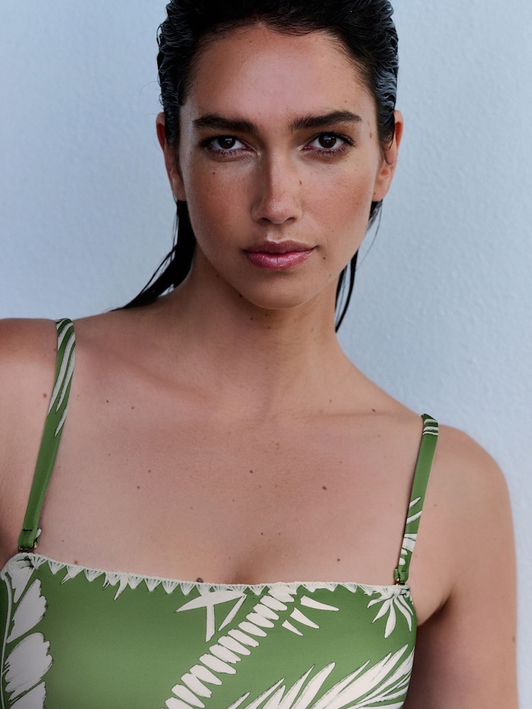 Mint Velvet Green Palm Tummy Control Bandeau Swimsuit - Image 6 of 6