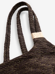 Mint Velvet Chocolate Brown Lurex Hardware Tummy Control One Shoulder Swimsuit - Image 8 of 9