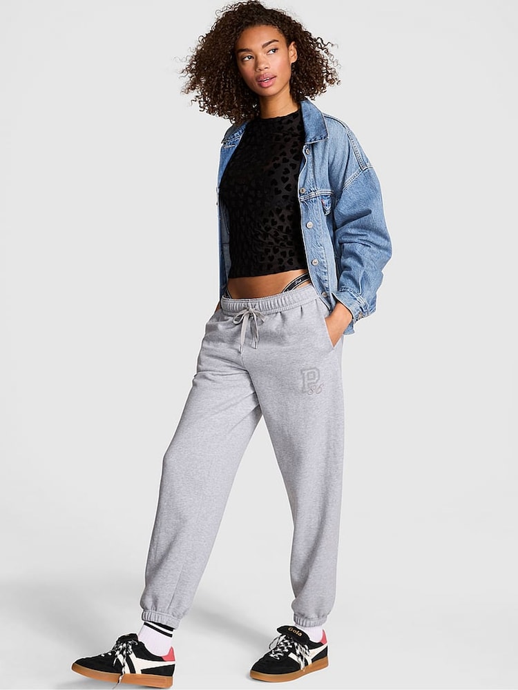 Victoria's Secret PINK Medium Heather Grey Logo Cuffed Fleece Joggers - Image 1 of 2 Victoria's Secret PINK Medium Heather Grey Logo Cuffed Fleece Joggers - Image 1 of 2