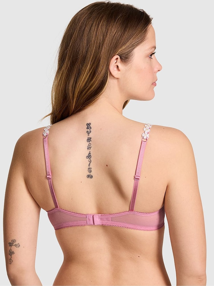 Victoria's Secret Pink Cashmere Rose Pink Lightly Lined Balcony Daisy Embroidery Bra - Image 2 of 3