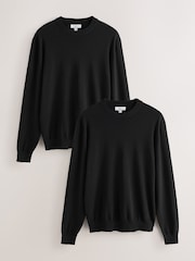 Black Crew Neck Regular Fit Cotton Rich Jumpers 2 Pack - Image 1 of 10