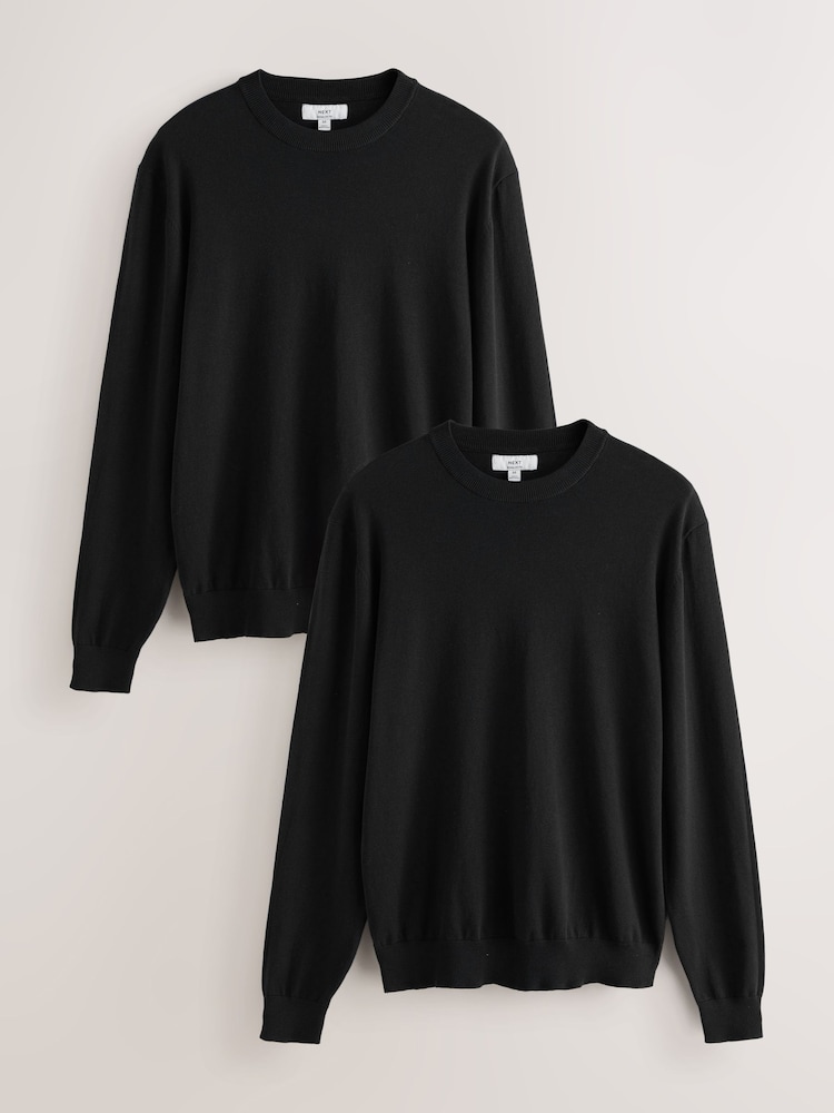 Black Crew Neck Regular Fit Cotton Rich Jumpers 2 Pack - Image 1 of 10