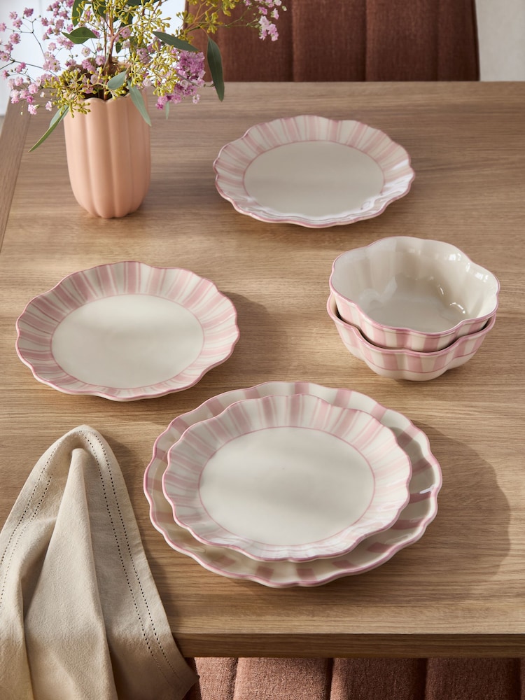 12 Piece Pink Hand Painted Stripe 12 Piece Set - Image 1 of 4