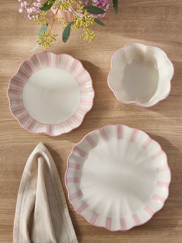 12 Piece Pink Hand Painted Stripe 12 Piece Set - Image 2 of 4