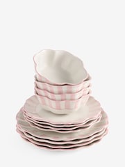 12 Piece Pink Hand Painted Stripe 12 Piece Set - Image 4 of 4
