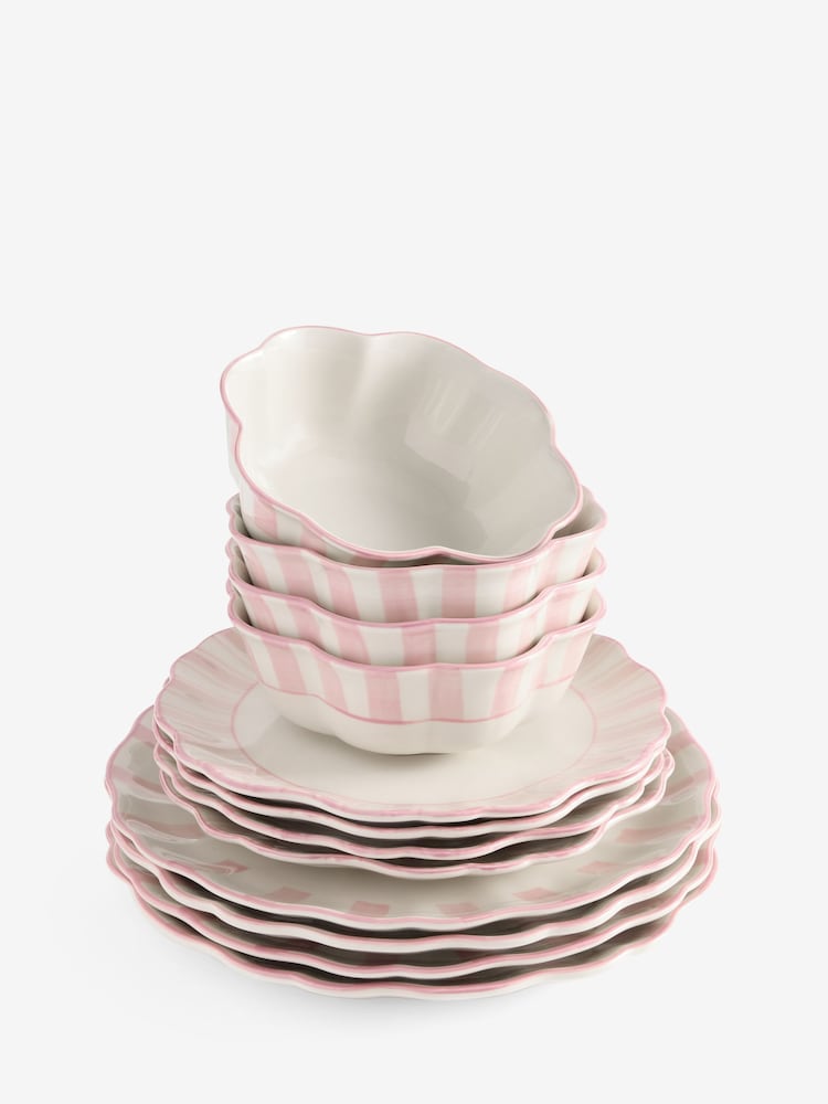 12 Piece Pink Hand Painted Stripe 12 Piece Set - Image 4 of 4