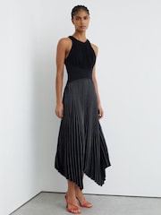 Reiss Navy Rachel Petite Pleated Sleeveless Midi Dress - Image 1 of 7