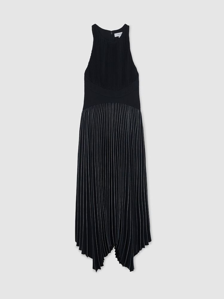 Reiss Navy Rachel Petite Pleated Sleeveless Midi Dress - Image 2 of 7